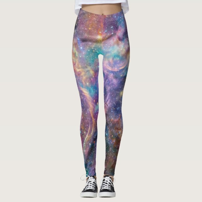 Leggings Nébuleuse de galaxie pastel éthérée (Devant)