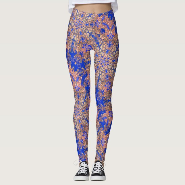 Leggings nébuleuse dorée bleu tourbillon cosmique (Devant)