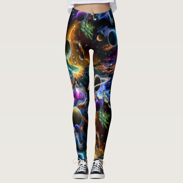 Leggings Nébuleuse et planètes de l'espace (Devant)