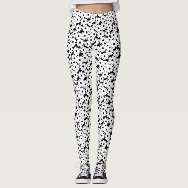Leggings Négative Space Daisées blanc sur noir (Devant)