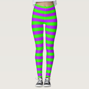 Leggings Néon brillant violet et vert horizontal rayé