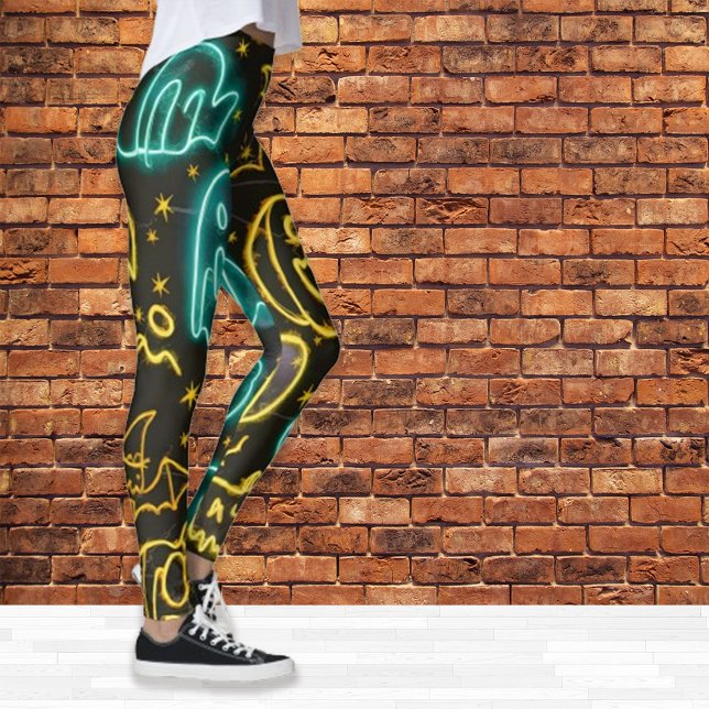 Leggings Neon Éffrayant Halloween Ghost Bats Motif Citrouil (Créateur téléchargé)