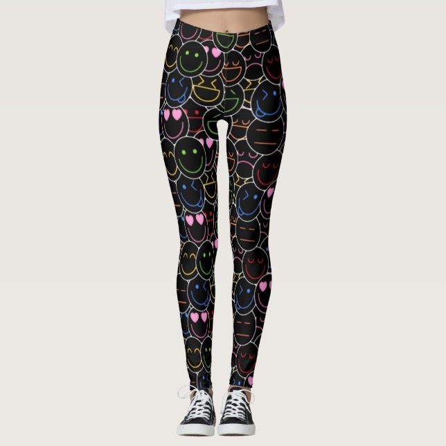 Leggings Neon Emoticons : Vibes rétro et modernes (Devant)
