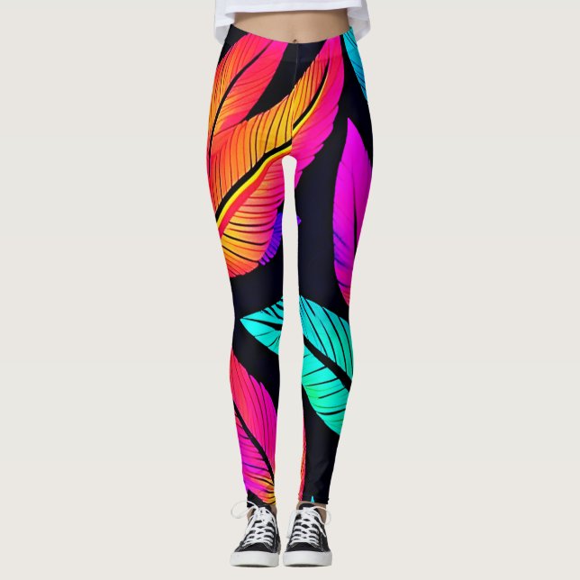 Leggings Neon Feather Motif Art Vibrant (Devant)