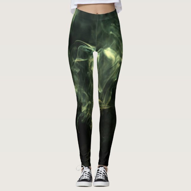 Leggings Neon Green Smoke Design ensemble sur noir (Devant)