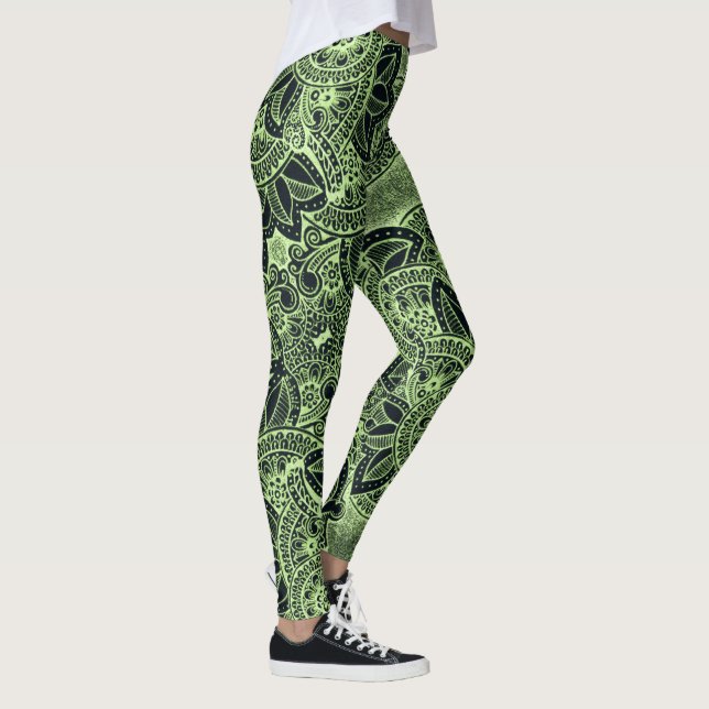 Leggings Neon Green Yoga Zen Floral Paisley Mandala Motif (Droite)