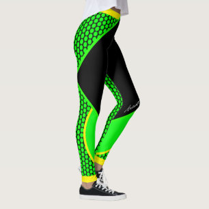 Leggings Néon Jaune Noir Points Verts