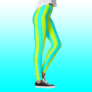 Leggings Neon Lime Jaune et Neon Cyan Cool rayé