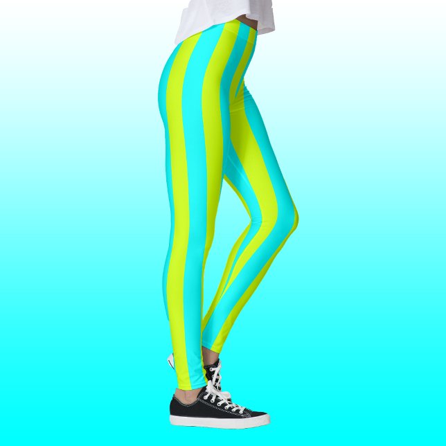 Leggings Neon Lime Jaune et Neon Cyan Cool rayé (Créateur téléchargé)