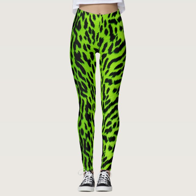 Leggings Neon Peaux d'animaux verts motif Animalia (Devant)