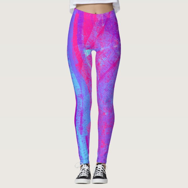 Leggings Neon Pink & Aqua Blue Abstract (Devant)