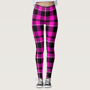 Leggings Neon rose et noir Tartan écossais Plaid