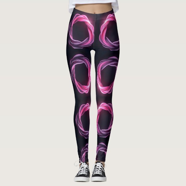 Leggings Neon rose et violet tourbillons abstraits sur un b (Devant)