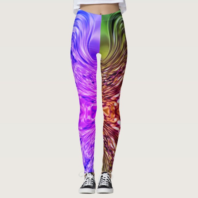 Leggings Neon vert et violet Liquide Art Abstrait (Devant)