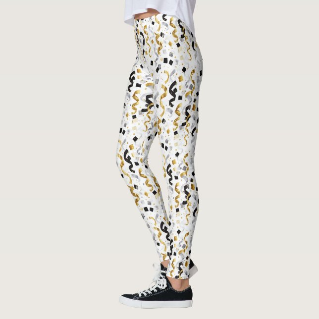 Leggings New Year's Gold Black Confetti   (Gauche)