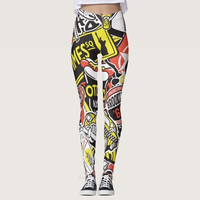 Leggings New York urbain : patchwork autocollant. (Devant)