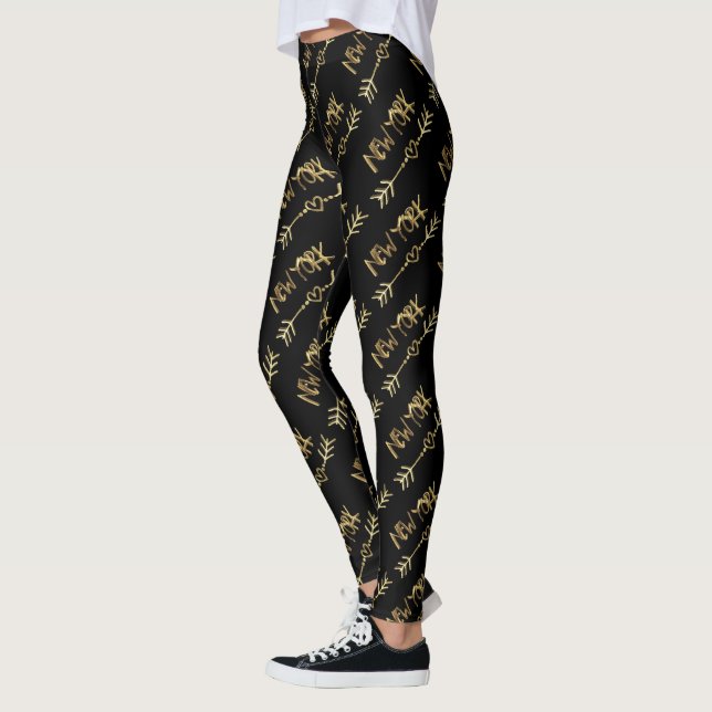 Leggings New York USA Black and Gold Look Typographie (Gauche)