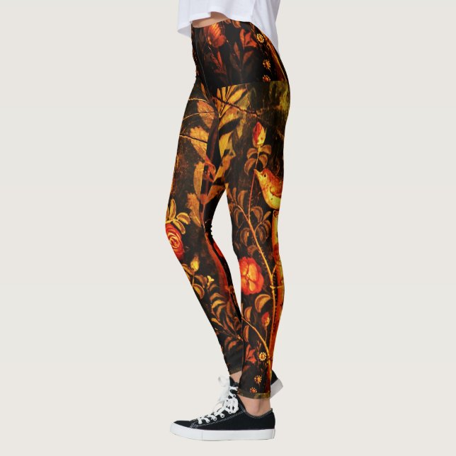 Leggings NIGHTINGALE, ROSE Rouge Jaune Feuille Noir Floral (Gauche)
