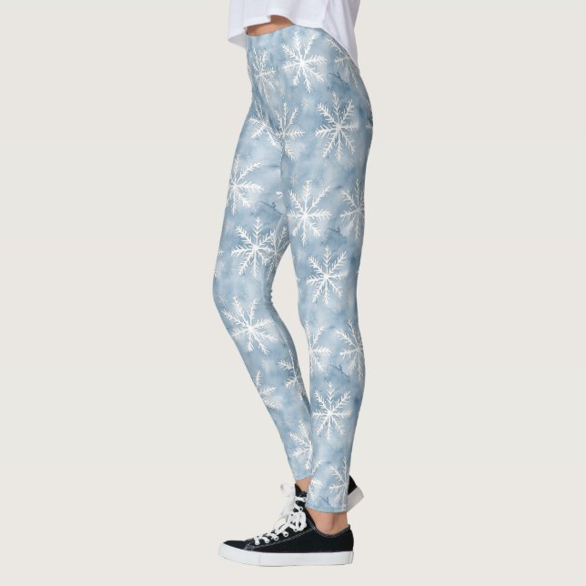 Leggings Noël aux flocons blancs bleus (Gauche)