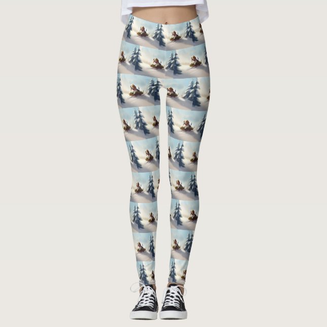 Leggings Noël Beagle neige hiver (Devant)