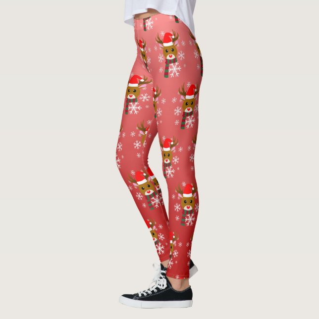Leggings Noël blanc Rudolph le renne à nez rouge (Gauche)