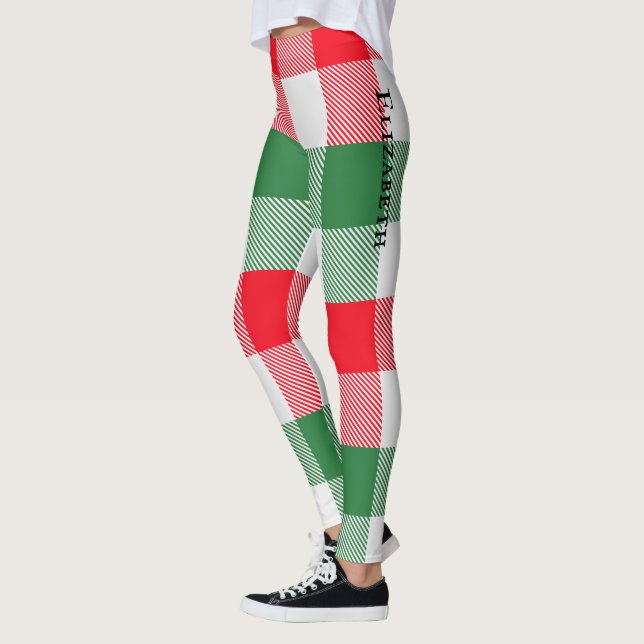 Leggings Noël Blanc Vert Rouge Buffalo Plaid Motif (Gauche)