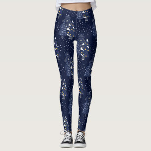 LEGGINGS NOËL BLEU FONCÉ MONOGRAMME DE LA FORÊT HIVERNALE