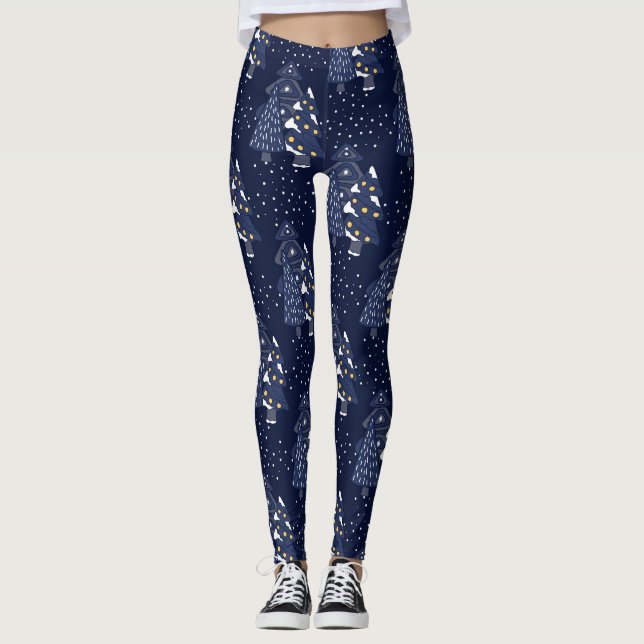 LEGGINGS NOËL BLEU FONCÉ MONOGRAMME DE LA FORÊT HIVERNALE (Devant)