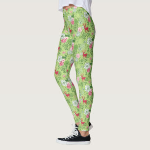 Leggings Noël Cerf & Foliage Motif sans couture
