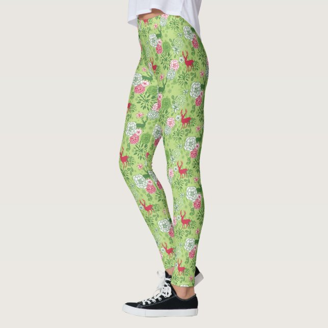 Leggings Noël Cerf & Foliage Motif sans couture (Gauche)