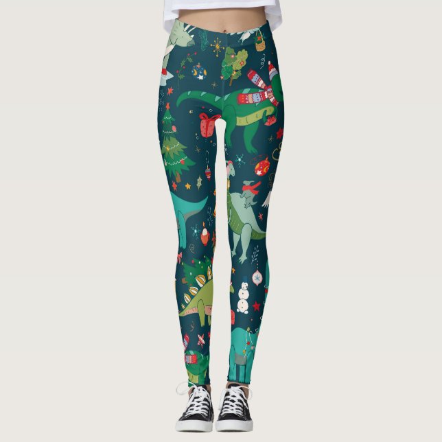 Leggings Noël de Dinosaur : Bonne année (Devant)