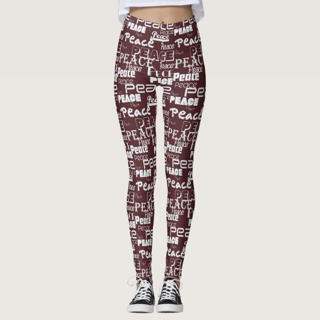 Leggings Noël de paix inspiré blanc rouge (Devant)