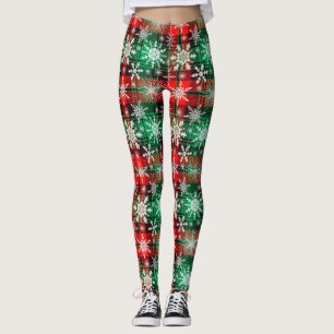 Leggings Noël De Plaid Et De Snowflakes