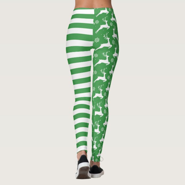 Leggings Noël des cerfs verts et des rayures (Dos)