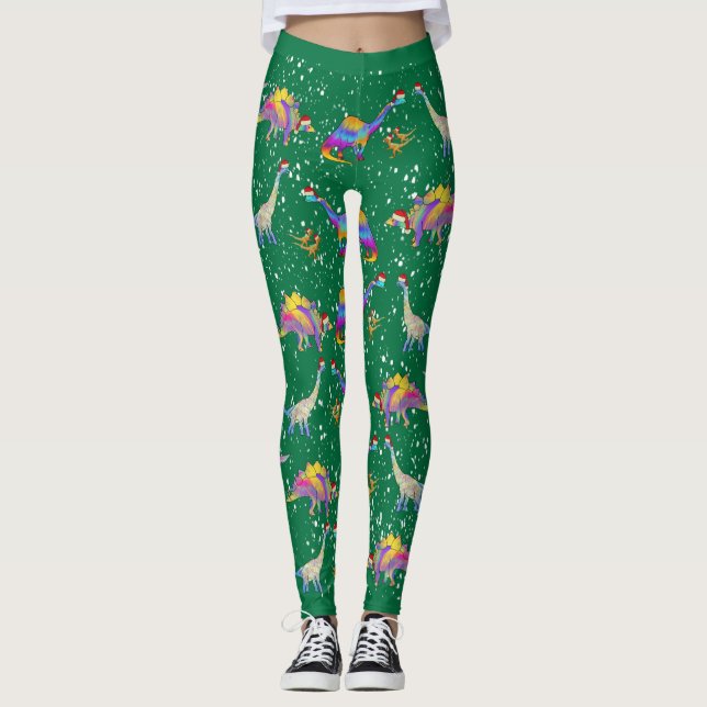 Leggings Noël Dinosaure coloré (Devant)