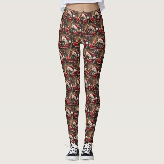 Leggings Noël Festif Bouledogue Français (Devant)