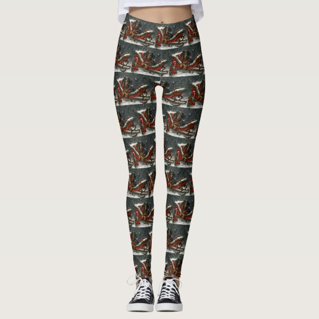 Leggings Noël Fête de chien Dachshund (Devant)