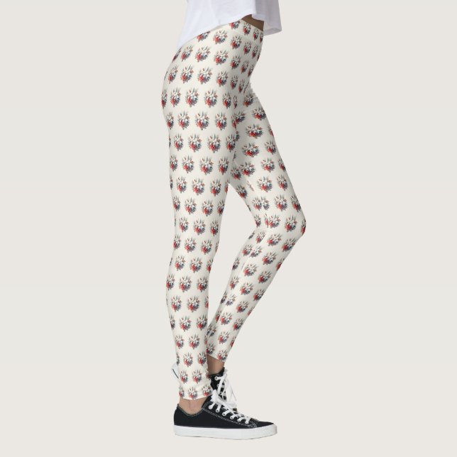 Leggings Noël Fleurs Blanches Rouges Fêtes Élégant (Droite)