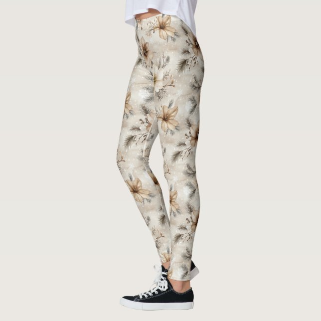 Leggings Noël floral marron crème (Gauche)