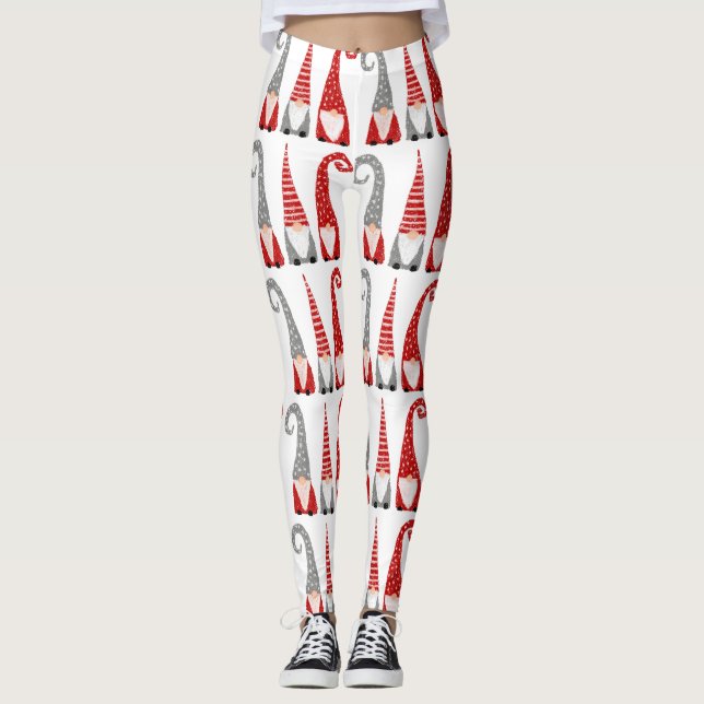 Leggings Noël Gnomes Rouge Grey Motif de vacances (Devant)