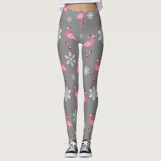 Leggings noël gris santa claus flamingo (Devant)