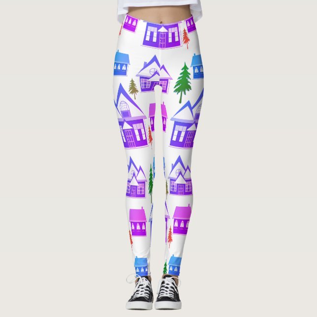 Leggings Noël hiver photo rose violet violet maisons pourpr (Devant)
