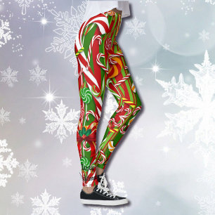 Leggings Noël J'Aime Les Légendes De Bonbons Rouge Vert Pan