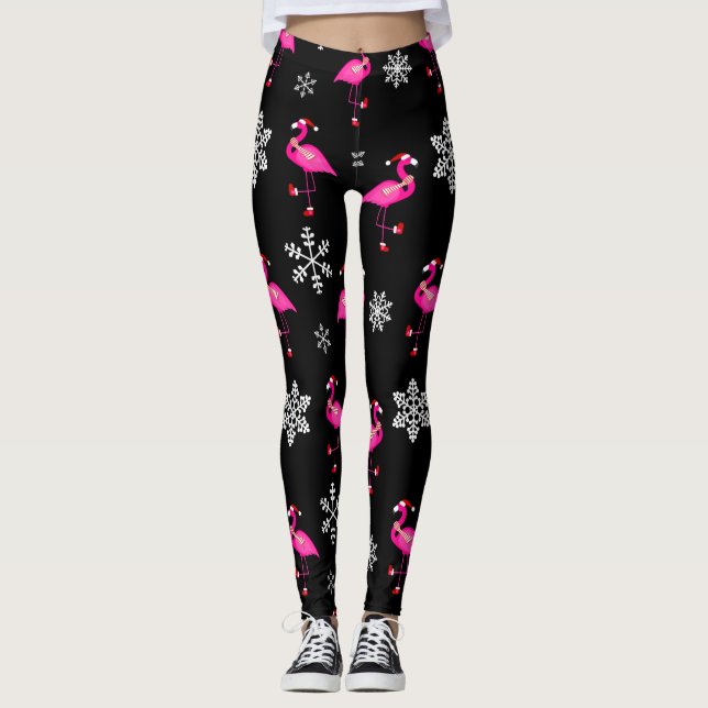 Leggings noël noir santa claus flamingo (Devant)
