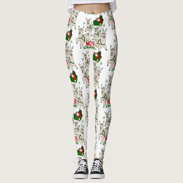 Leggings noël père Noël sloth llamas (Devant)