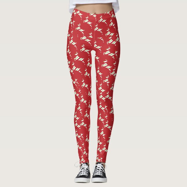 Leggings Noël Reindeer coloré Fêtes Rouges (Devant)