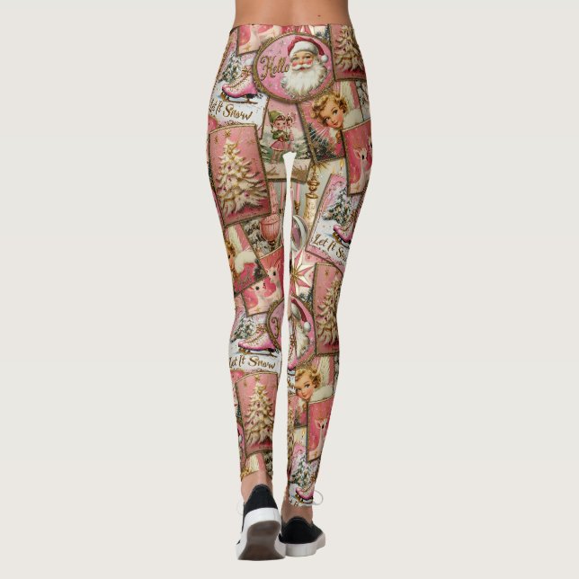 Leggings Noël Rétro Vintage : Collage Rose (Dos)