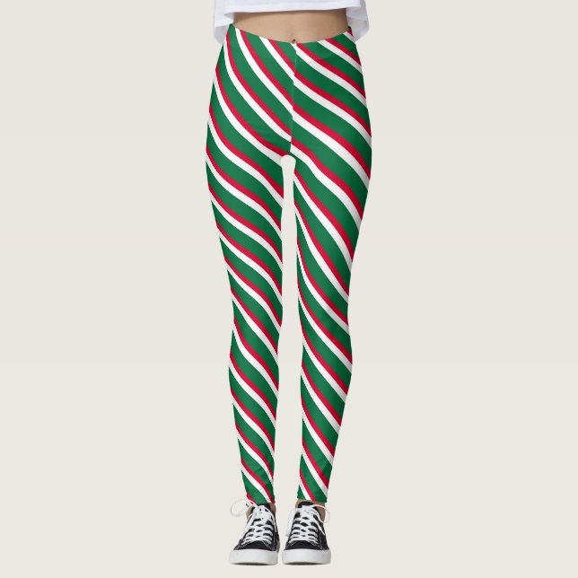 Leggings Noël rouge et vert rayé (Devant)