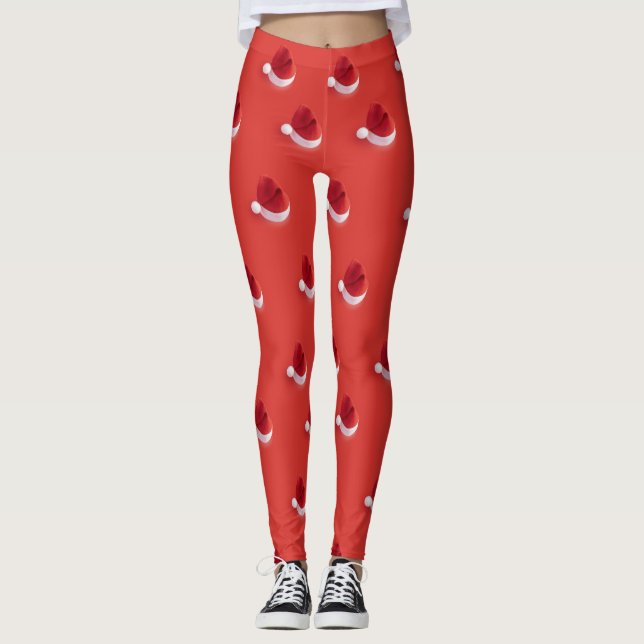 Leggings Noël santa claus casquette motif rouge (Devant)