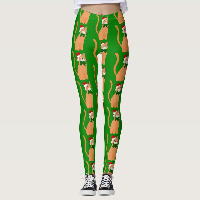 Leggings noël santa claus casquette orange chat (Devant)
